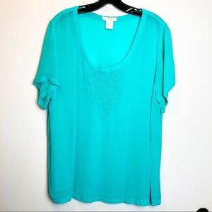 Joe Fresh - Teal Embroidered Top -‎ Sz. Lg